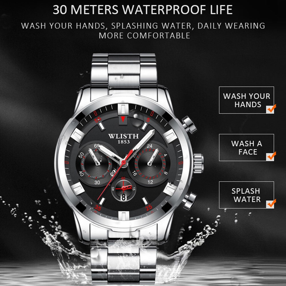 WLISTH S508 Men Calendar Luminous Quartz Watch with 3 Decorative Dials