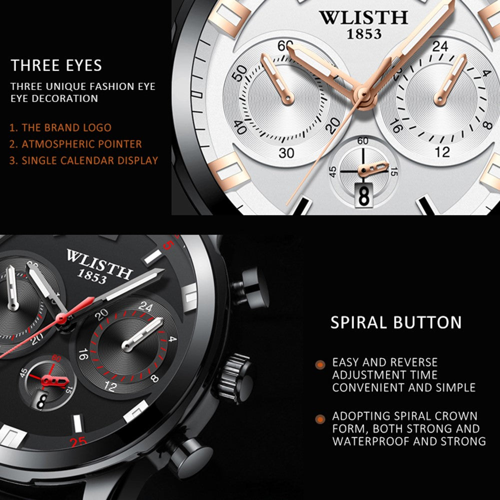 WLISTH S508 Men Calendar Luminous Quartz Watch with 3 Decorative Dials