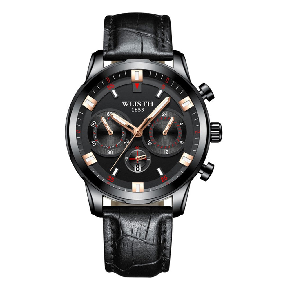 WLISTH S508 Men Calendar Luminous Quartz Watch with 3 Decorative Dials