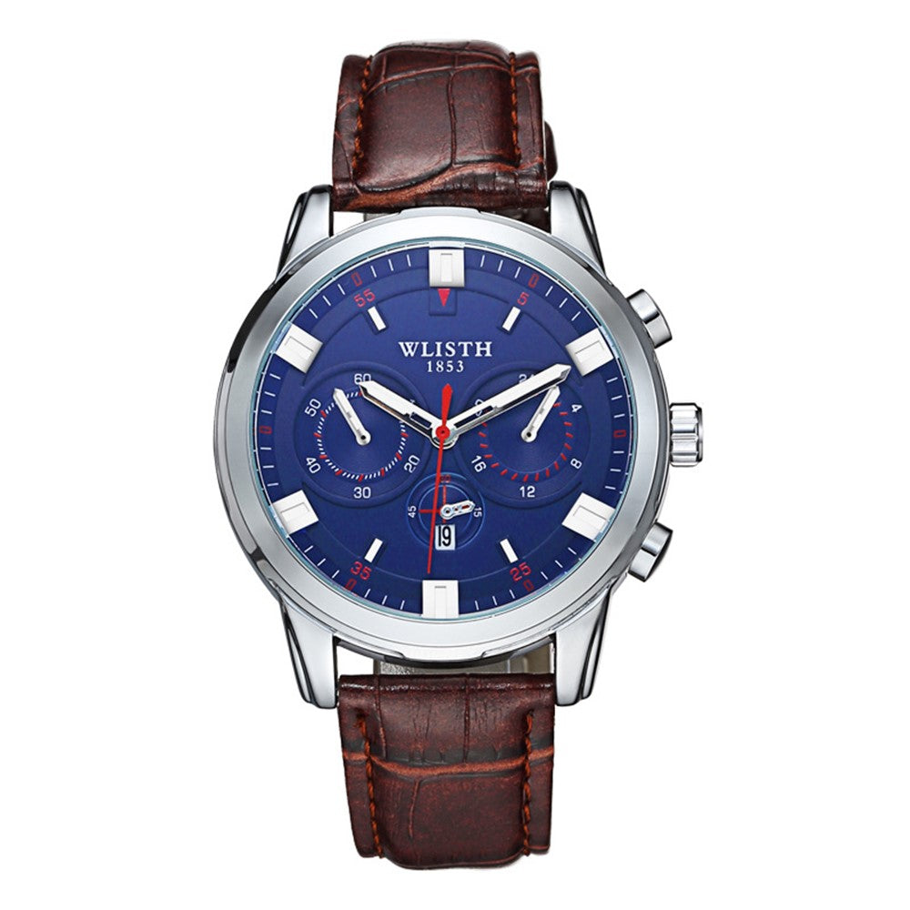 WLISTH S508 Men Calendar Luminous Quartz Watch with 3 Decorative Dials