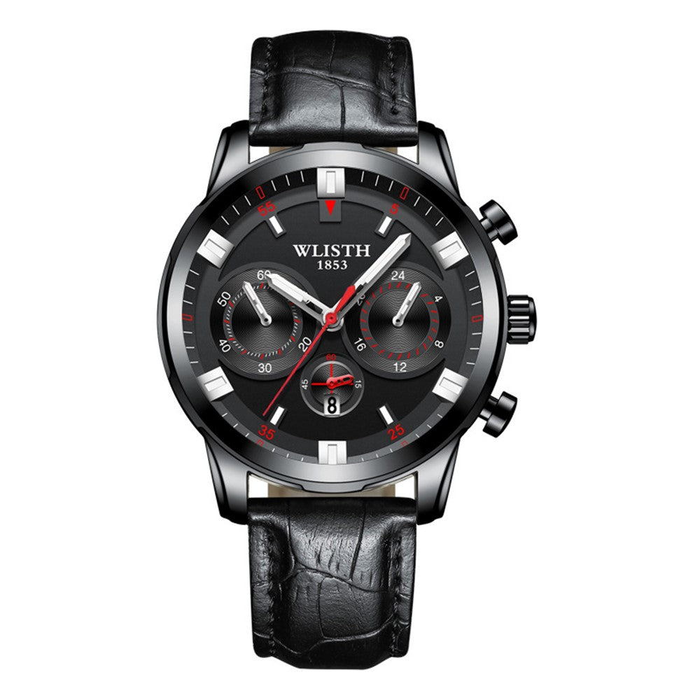 WLISTH S508 Men Calendar Luminous Quartz Watch with 3 Decorative Dials