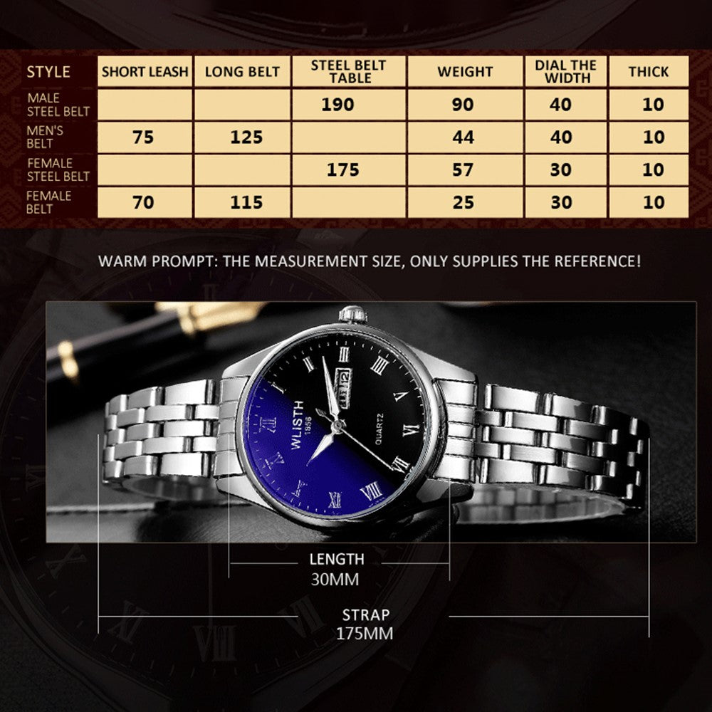 WLISTH S502 Blue Light Glass Calendar Display Waterproof Quartz Watch