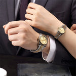 WLISTH Q354 Calendar Display Luminous Couple Quartz Watch with Steel Strap