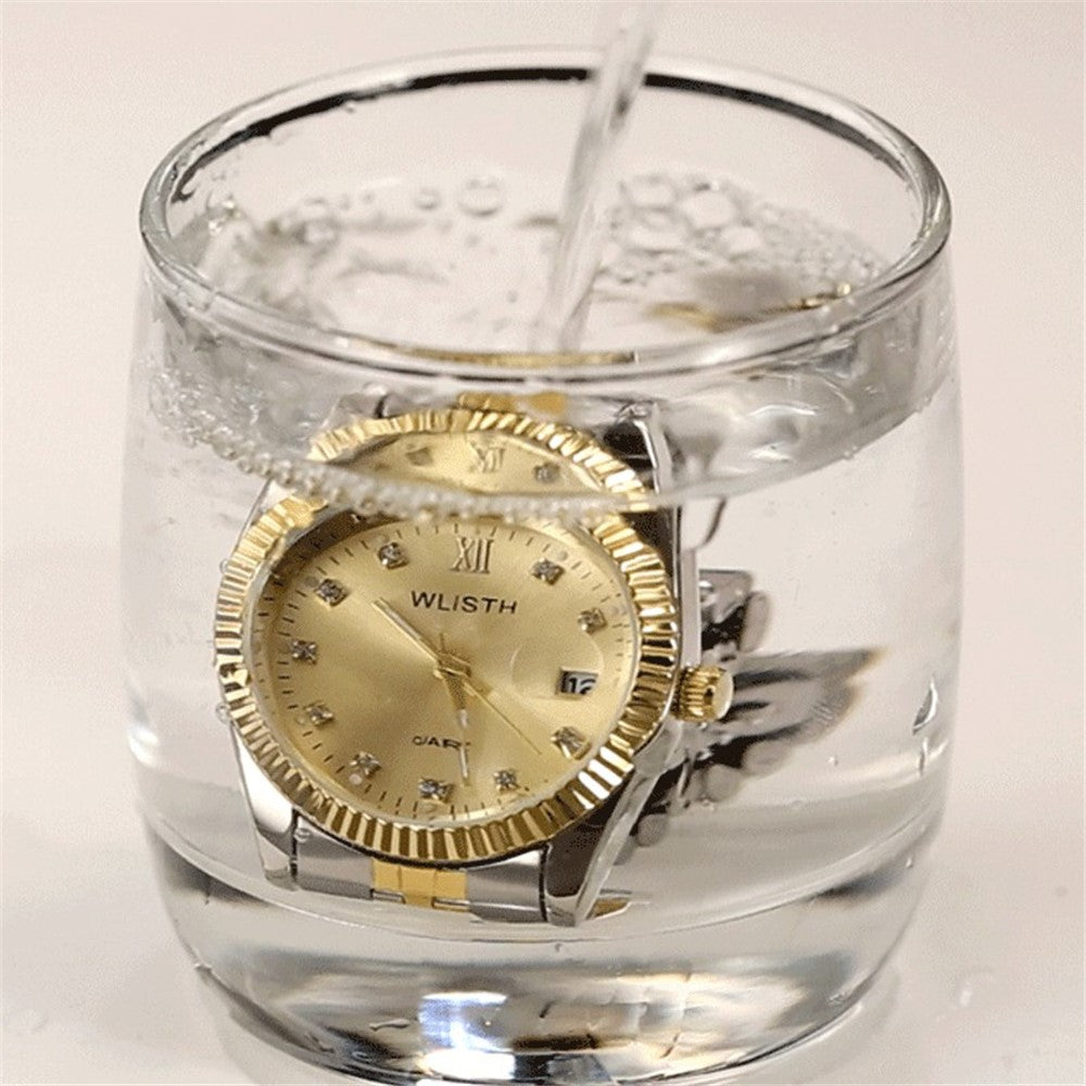 WLISTH Q354 Calendar Display Luminous Couple Quartz Watch with Steel Strap