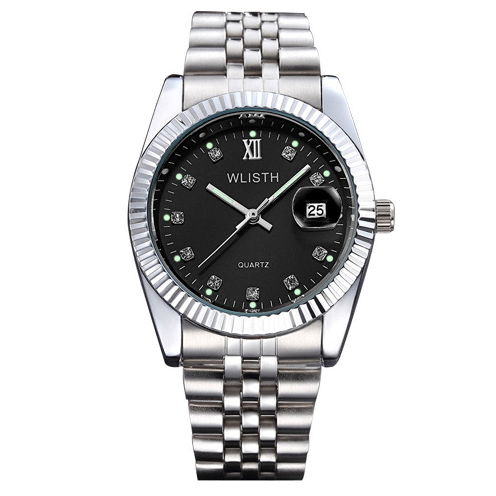 WLISTH Q354 Calendar Display Luminous Couple Quartz Watch with Steel Strap