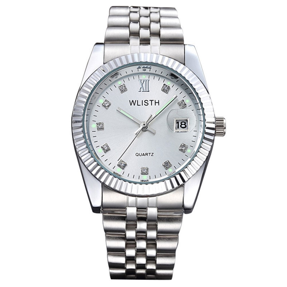 WLISTH Q354 Calendar Display Luminous Couple Quartz Watch with Steel Strap