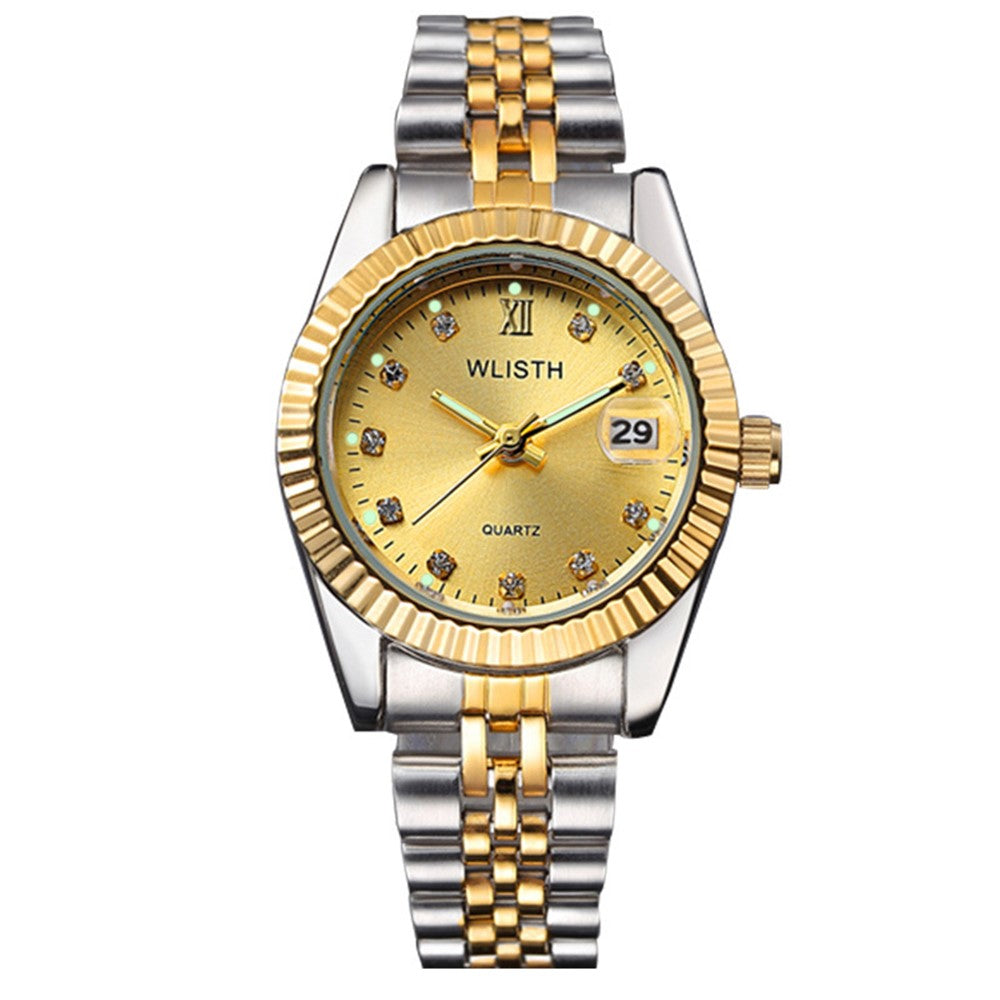 WLISTH Q354 Calendar Display Luminous Couple Quartz Watch with Steel Strap