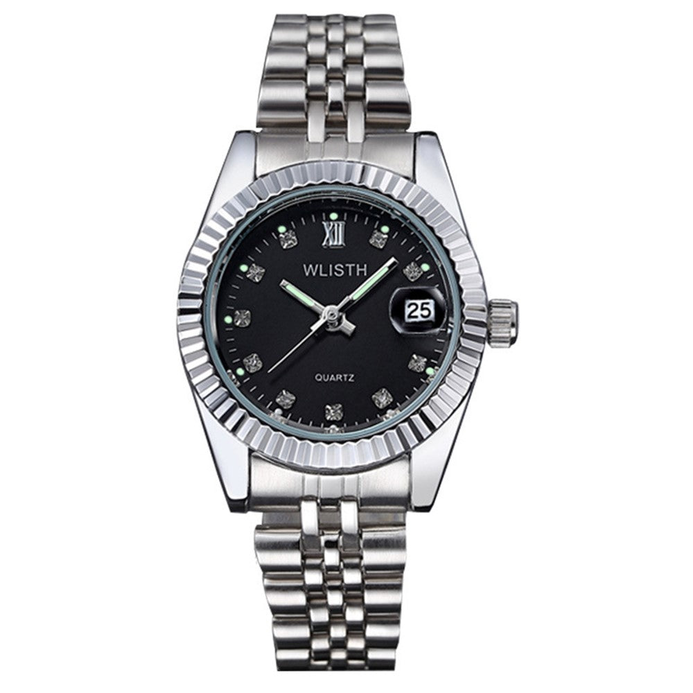 WLISTH Q354 Calendar Display Luminous Couple Quartz Watch with Steel Strap