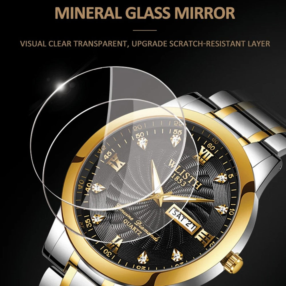 WLISTH Q351 Luminous Quartz Watch Bracelet with Calendar+Week Display