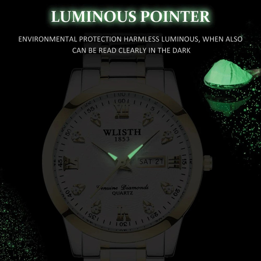 WLISTH Q351 Luminous Quartz Watch Bracelet with Calendar+Week Display