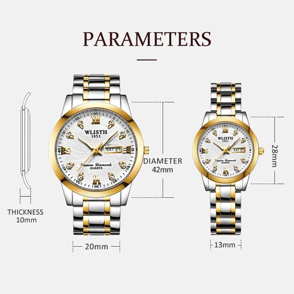 WLISTH Q351 Luminous Quartz Watch Bracelet with Calendar+Week Display