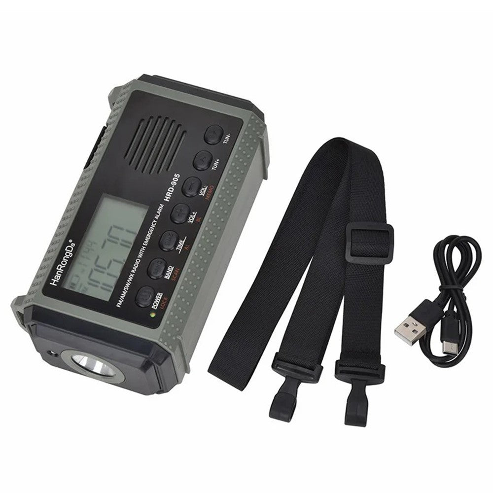 HANRONGDA HRD905 Emergency Weather Radio Solar Hand Crank Battery Operated Portable AM / FM / SW Radio