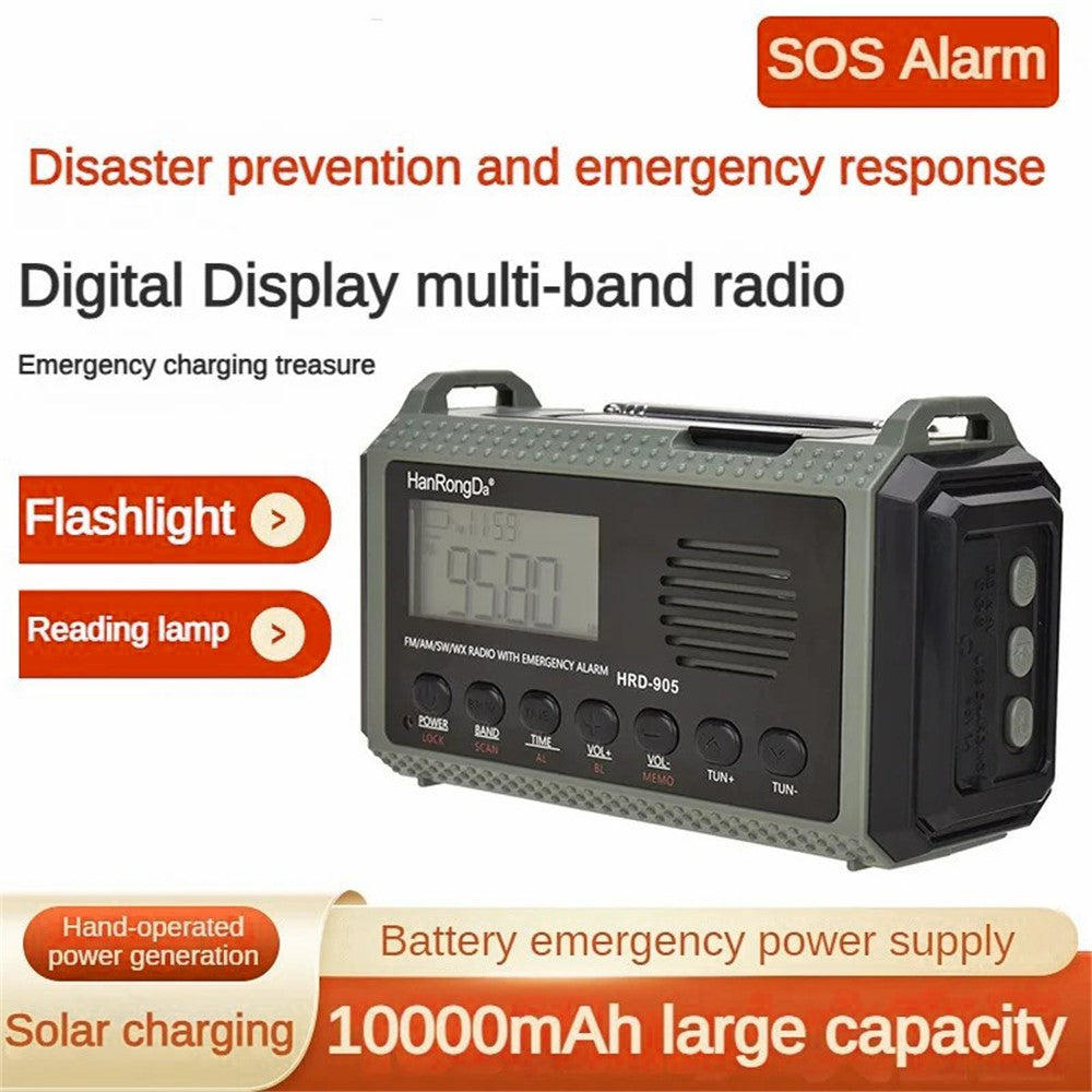 HANRONGDA HRD905 Emergency Weather Radio Solar Hand Crank Battery Operated Portable AM / FM / SW Radio