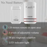 CACAZI V027G 38 Ringtones Self-powered Wireless Doorbell, 1 Transmitter + 1 Receiver