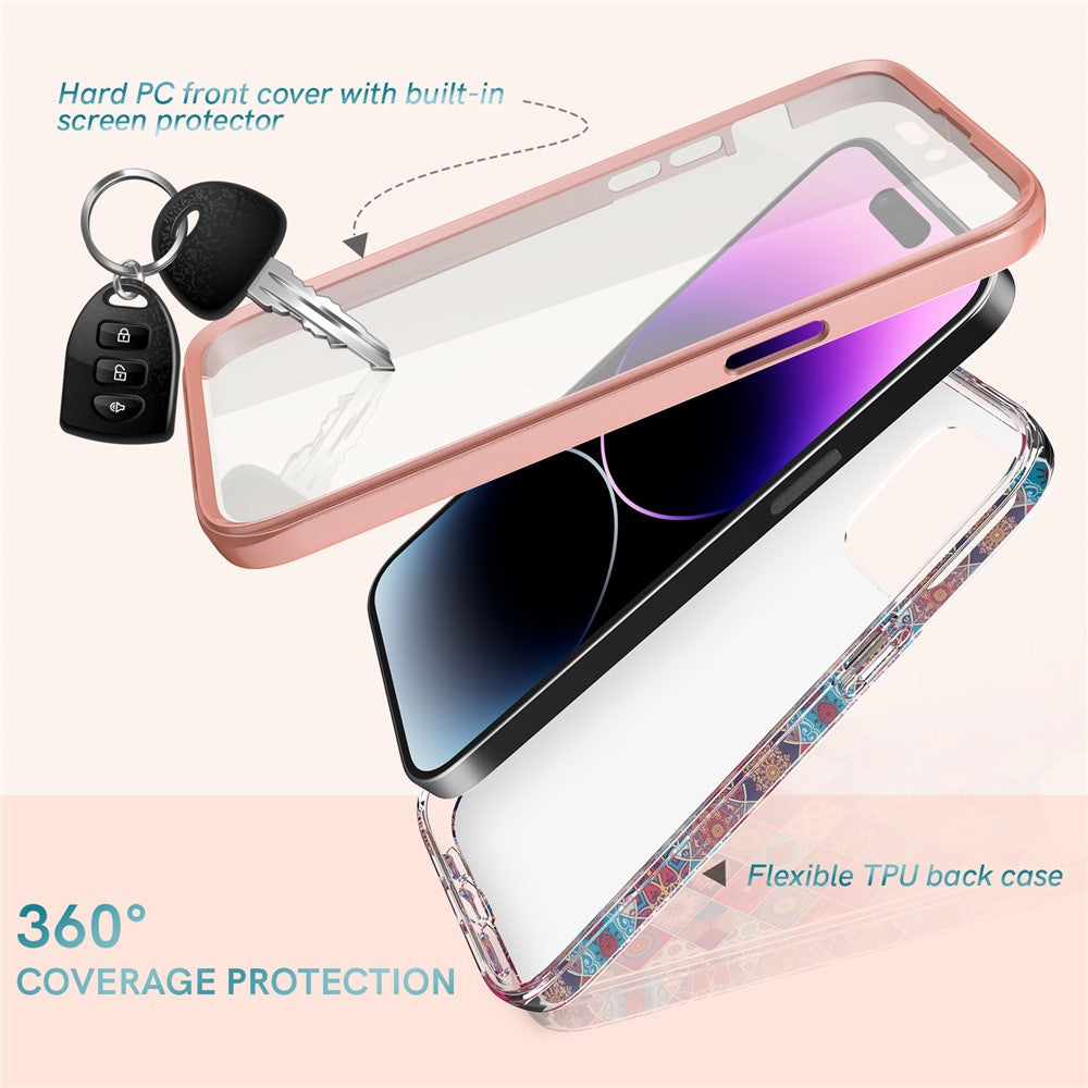 AHASTYLE WE13 For iPhone 14 Pro Max Case Pattern IMD PC+TPU Phone Cover Built-In Screen Protector