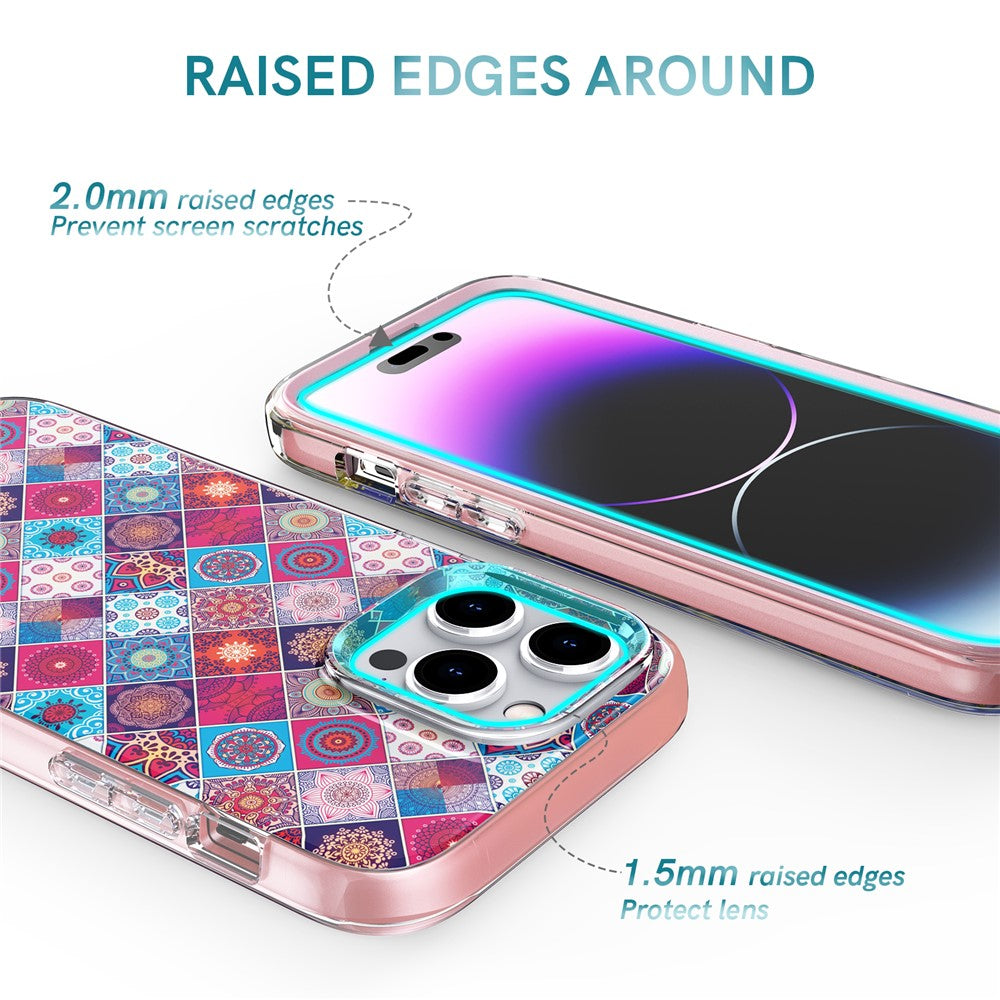 AHASTYLE WE13 For iPhone 14 Pro Max Case Pattern IMD PC+TPU Phone Cover Built-In Screen Protector