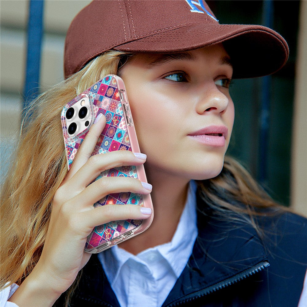 AHASTYLE WE13 For iPhone 14 Pro Max Case Pattern IMD PC+TPU Phone Cover Built-In Screen Protector