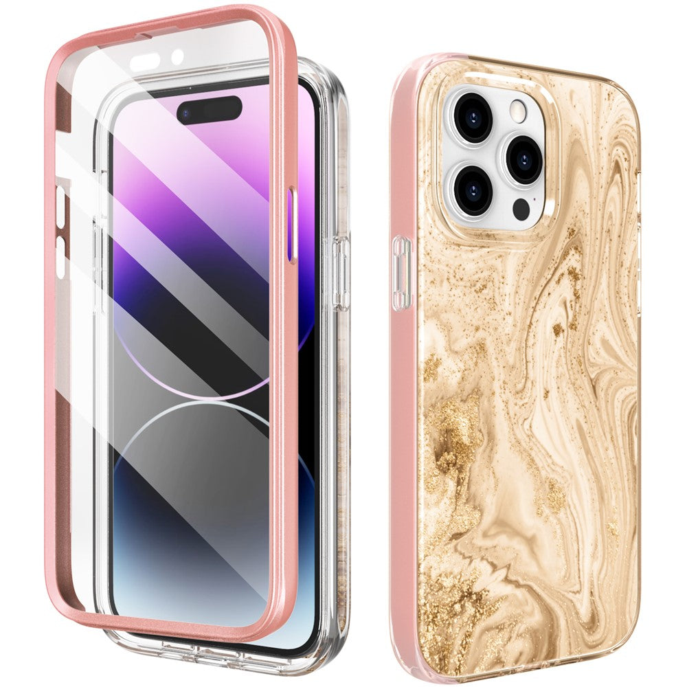 AHASTYLE WE13 For iPhone 14 Pro Max Case Pattern IMD PC+TPU Phone Cover Built-In Screen Protector