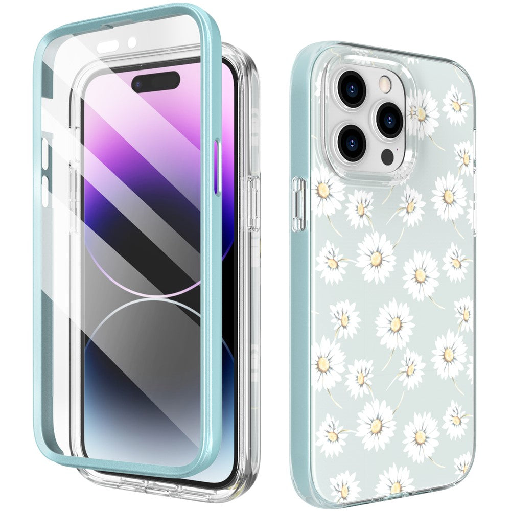 AHASTYLE WE13 For iPhone 14 Pro Max Case Pattern IMD PC+TPU Phone Cover Built-In Screen Protector