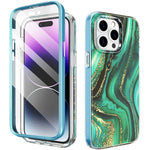 AHASTYLE WE13 For iPhone 14 Pro Max Case Pattern IMD PC+TPU Phone Cover Built-In Screen Protector