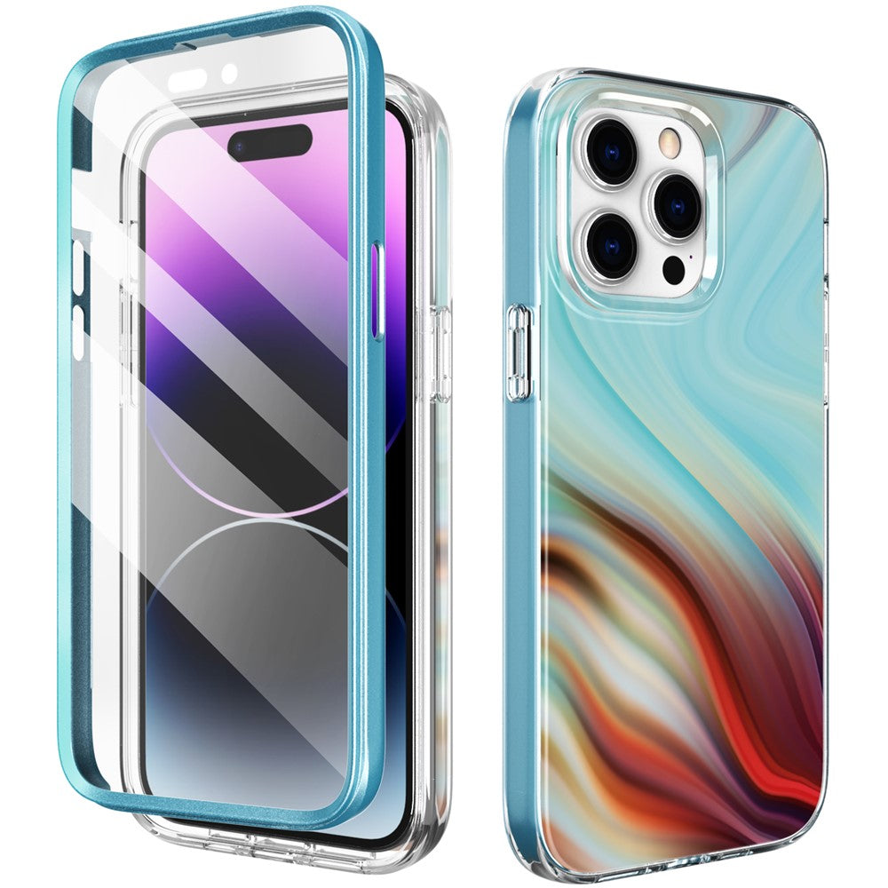 AHASTYLE WE13 For iPhone 14 Pro Max Case Pattern IMD PC+TPU Phone Cover Built-In Screen Protector