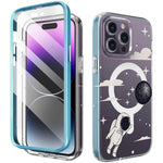 AHASTYLE WE13 For iPhone 14 Pro Max Case Pattern IMD PC+TPU Phone Cover Built-In Screen Protector