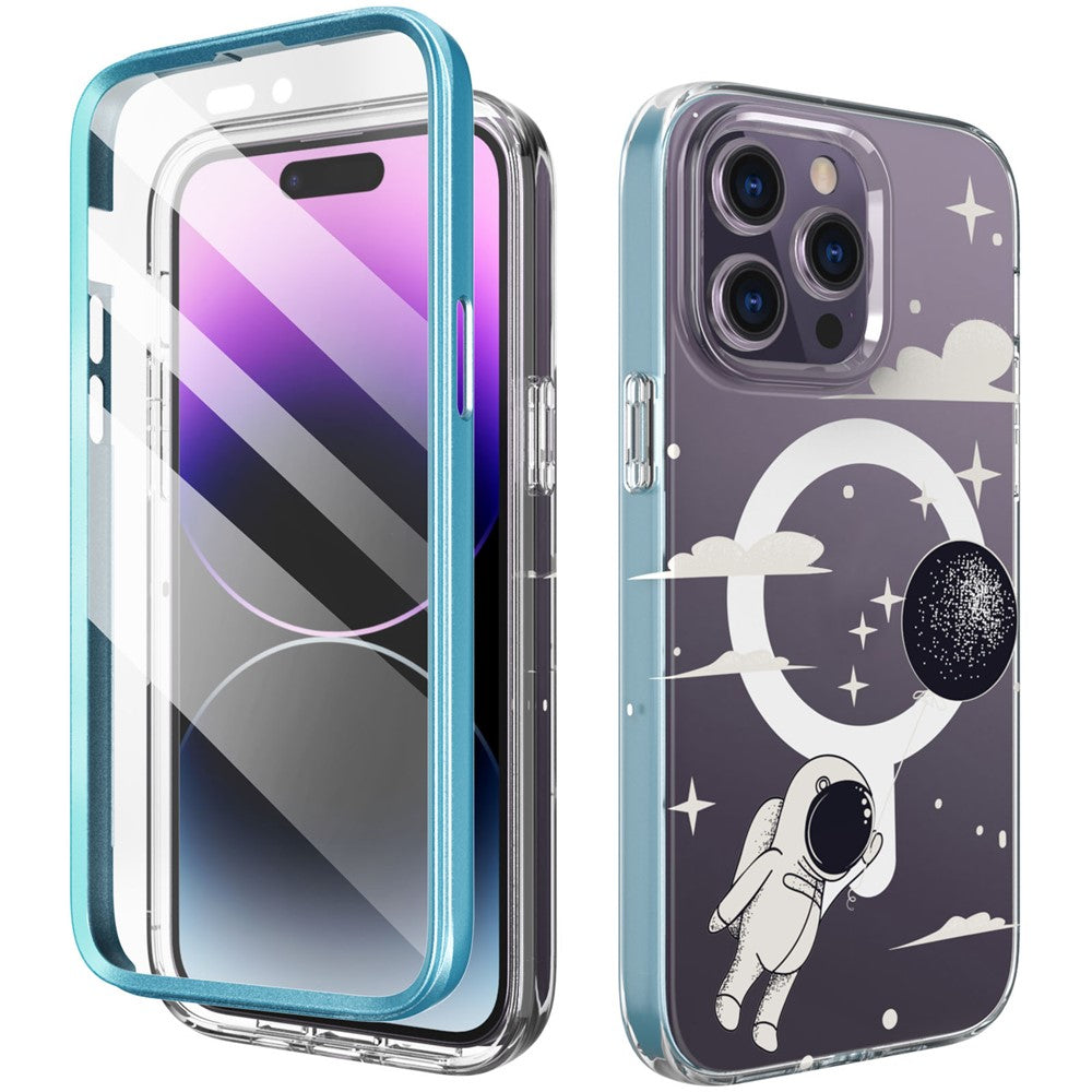 AHASTYLE WE13 For iPhone 14 Pro Max Case Pattern IMD PC+TPU Phone Cover Built-In Screen Protector