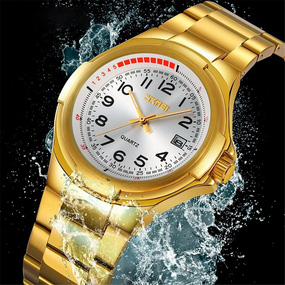 SKMEI 9320 Vintage Date Display Luminous Pointer Quartz Watch with Stainless Steel Strap