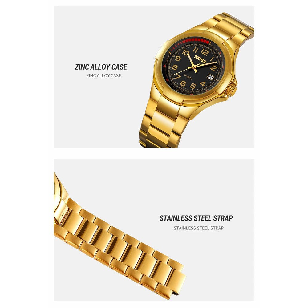 SKMEI 9320 Vintage Date Display Luminous Pointer Quartz Watch with Stainless Steel Strap