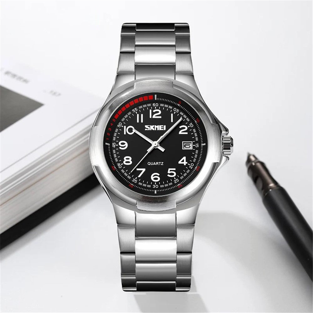 SKMEI 9320 Vintage Date Display Luminous Pointer Quartz Watch with Stainless Steel Strap