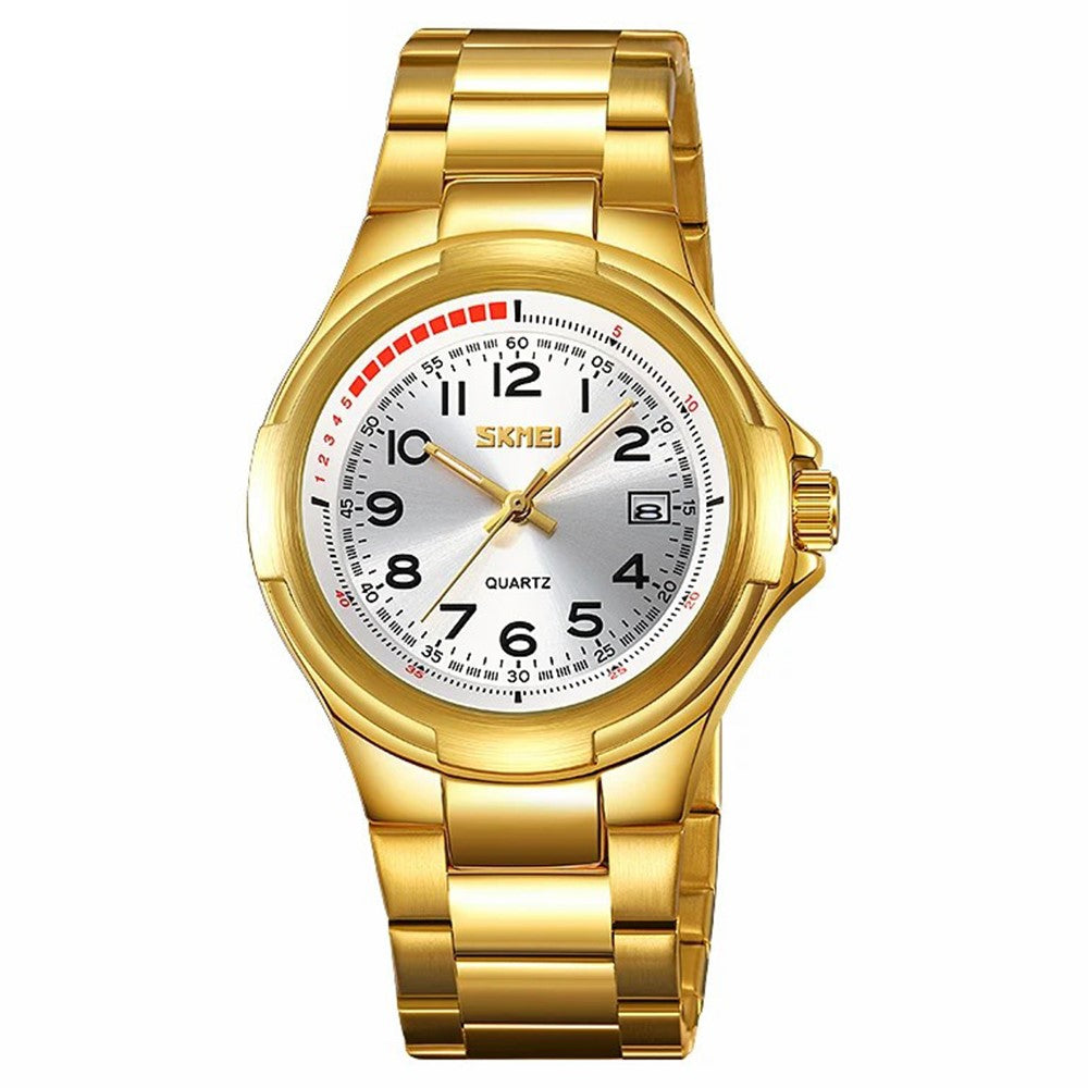 SKMEI 9320 Vintage Date Display Luminous Pointer Quartz Watch with Stainless Steel Strap