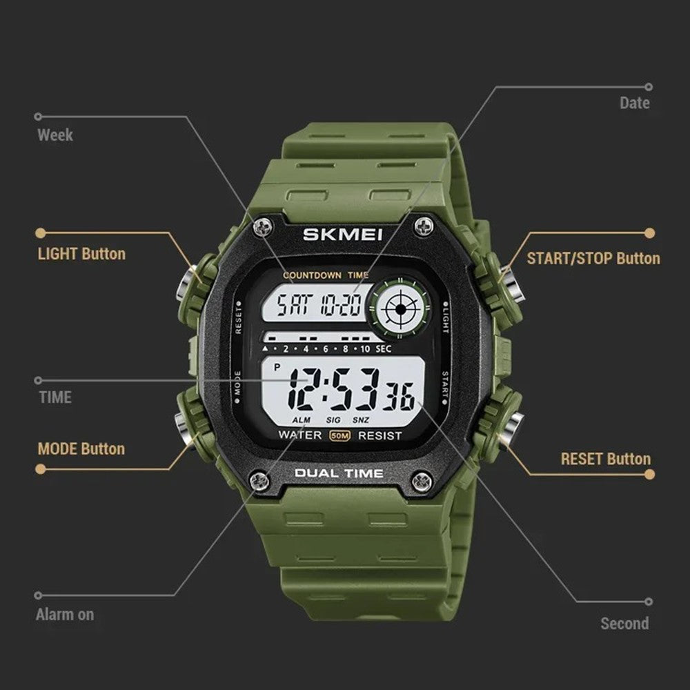SKMEI 2126 Teenager Student Square Digital Watch Luminous Waterproof Sports Electronic Watch