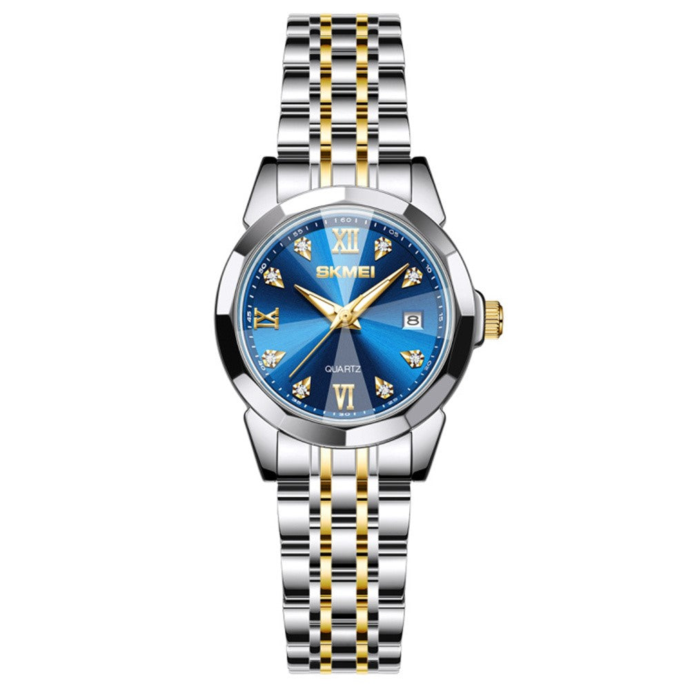 SKMEI 7070 Weekday Date Display Stainless Steel Strap Quartz Wrist Watch for Men / Women