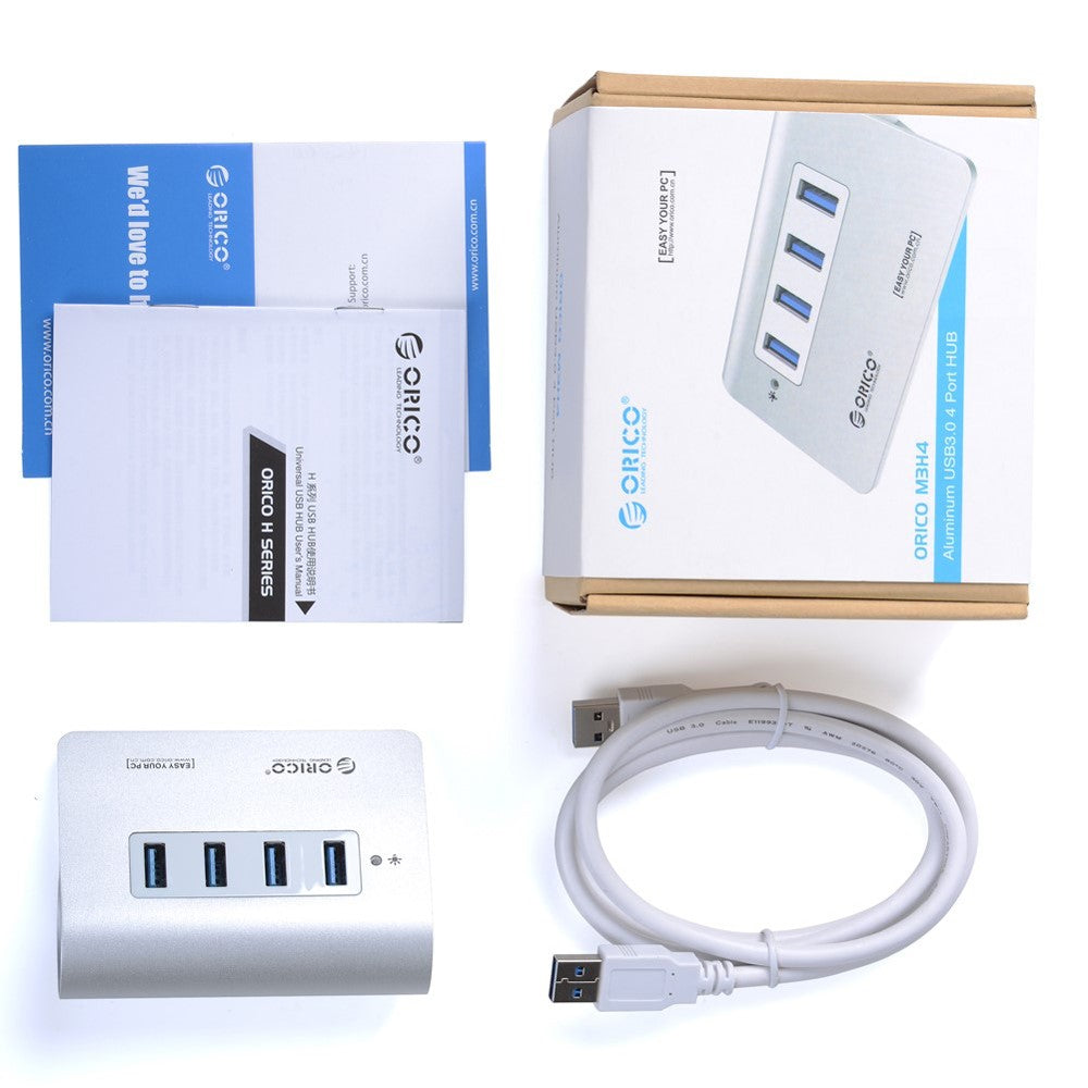 ORICO Multipel beskyttelse Plug and Play USB 3.0-hub i aluminiumlegering med 4 porte (M3H4)