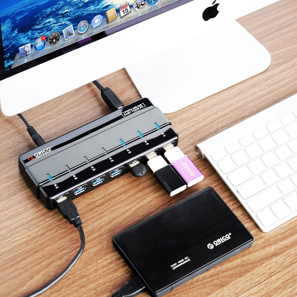 ORICO ABS 7-ports USB 3.0-HUB med strømadapter og kabel (H7928-U3)