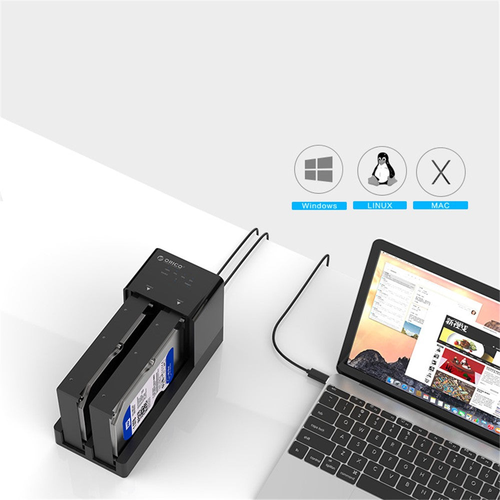 ORICO 6528US3-C 2.5 / 3.5 inch Hard Drive Enclosure 2 Bay Docking Station Offline Clone