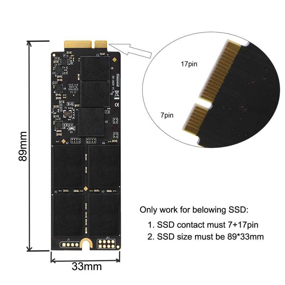 USB 3.0 til 2012 MacBook Pro Retina A1425 A1398 MC975 MC976 MD212 MD213 ME662 ME664 ME665 SSD 17+7Pin Kabinet