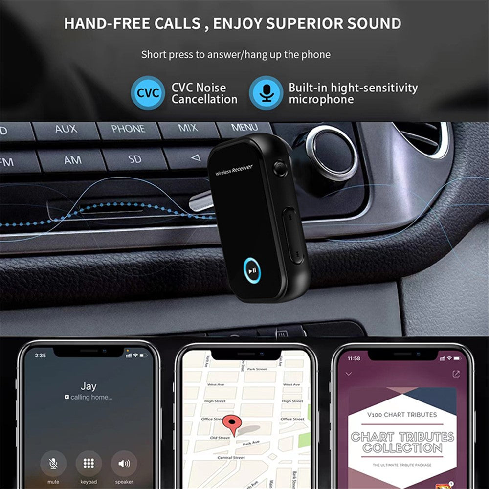 BT15 AUX Bil Bluetooth-kompatibel 5.0 Lydmodtager Støjreduktion Bluetooth-kompatibel Opkaldsadapter