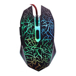 6 Keys Crack Pattern Wired Optical Game Mouse 2400DPI with Breathing Backlit Light