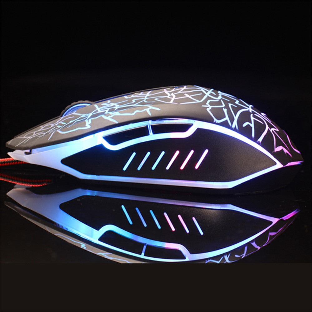6 Keys Crack Pattern Wired Optical Game Mouse 2400DPI with Breathing Backlit Light