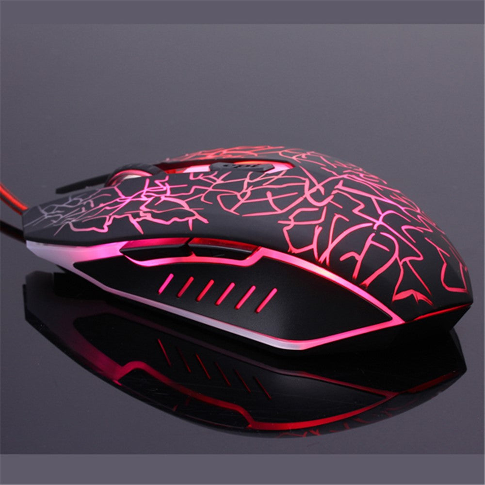 6 Keys Crack Pattern Wired Optical Game Mouse 2400DPI with Breathing Backlit Light
