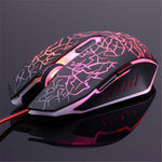 6 Keys Crack Pattern Wired Optical Game Mouse 2400DPI with Breathing Backlit Light