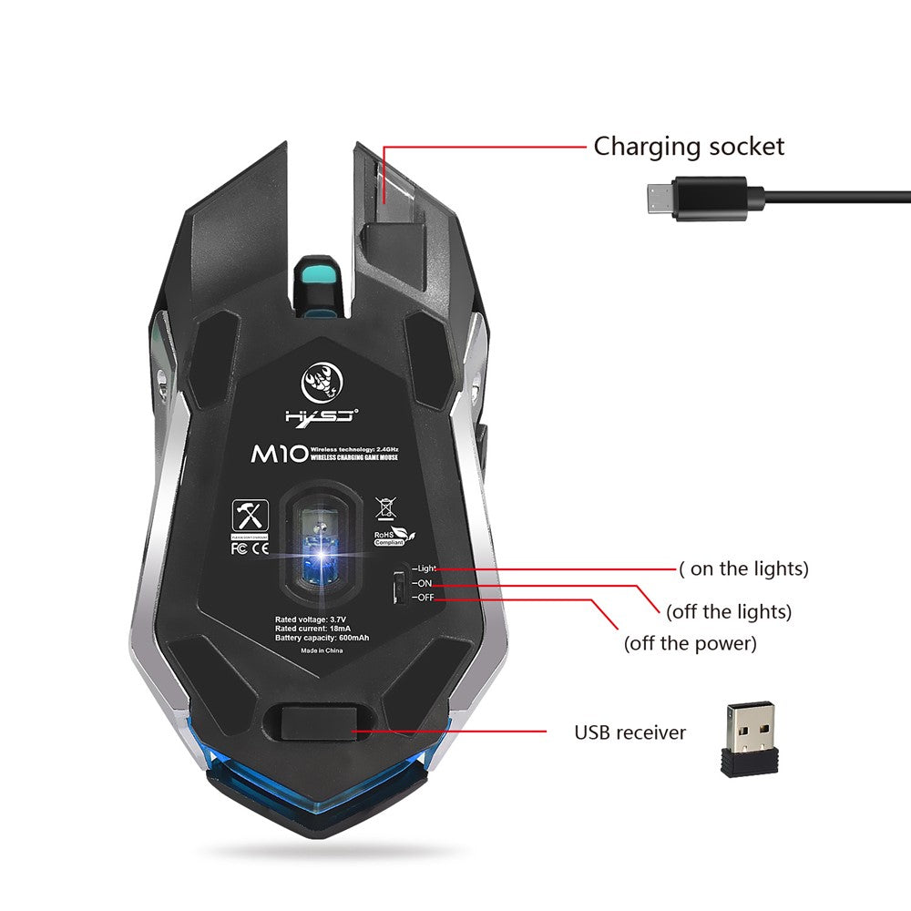 M10 Trådløs Gamingmus 2400dpi Genopladelig 7 Farver Baggrundslys Åndende Komfort Gamer Mus