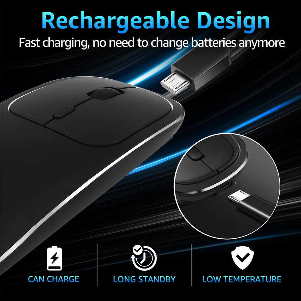 Aluminum Alloy Rechargeable 2.4G Wireless Mouse Bluetooth-compatible Mute Mice Dual Mode