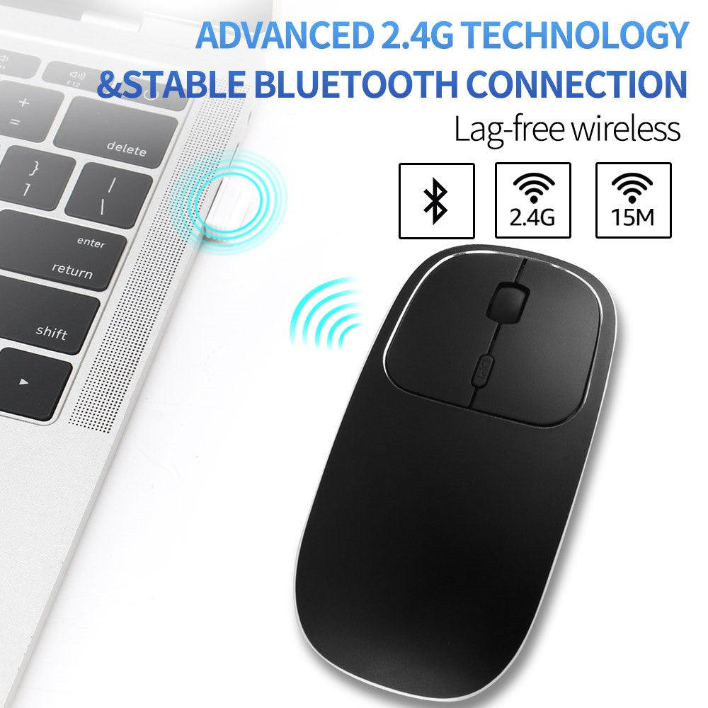 Aluminum Alloy Rechargeable 2.4G Wireless Mouse Bluetooth-compatible Mute Mice Dual Mode