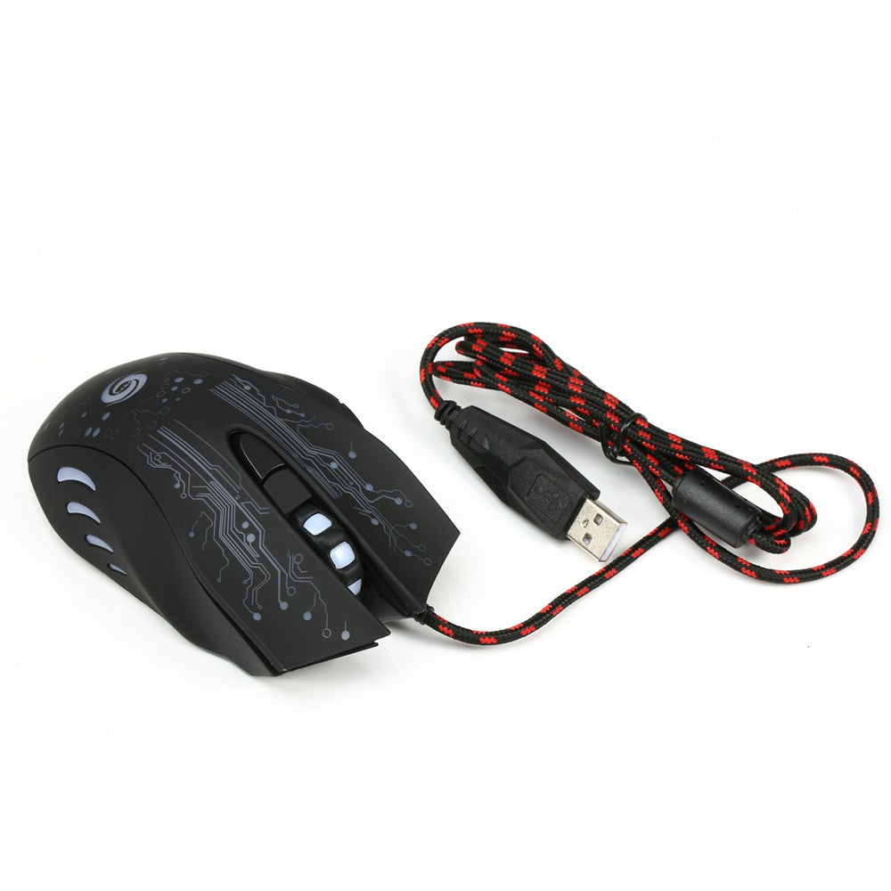 K1013 Kablet USB-gamingmus med 6 knapper og farverigt LED-lys, 3200 DPI (CE/RoHS/FCC)