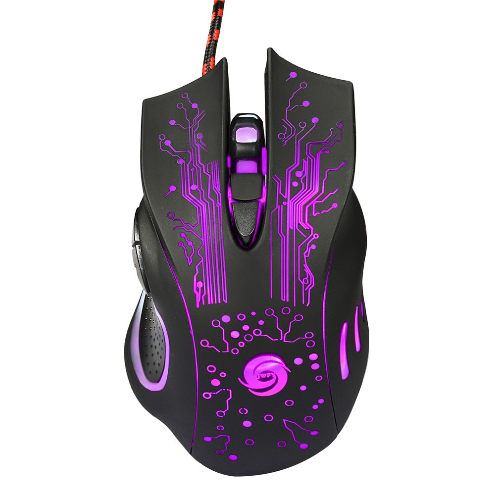 K1013 Kablet USB-gamingmus med 6 knapper og farverigt LED-lys, 3200 DPI (CE/RoHS/FCC)