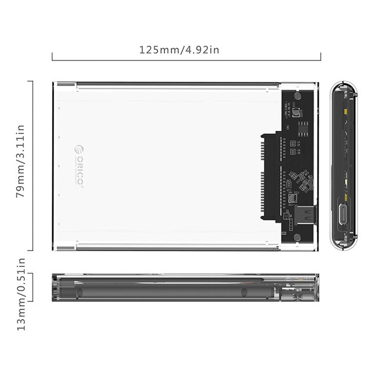 ORICO 2159C3-G2 Transparent 10Gbps Hard Drive Enclosure with Stand for 2.5inch HDD / SSD