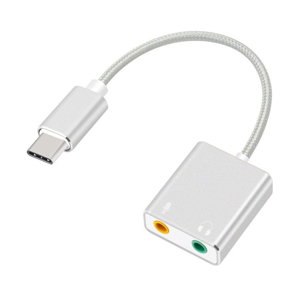Typ-C ljudadapter extern stereoljudkortsadapter med 3,5 mm hörlursuttag och mikrofonuttag