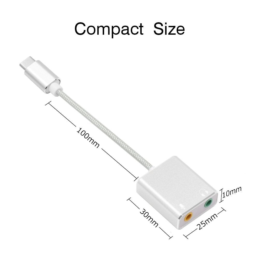 Typ-C ljudadapter extern stereoljudkortsadapter med 3,5 mm hörlursuttag och mikrofonuttag